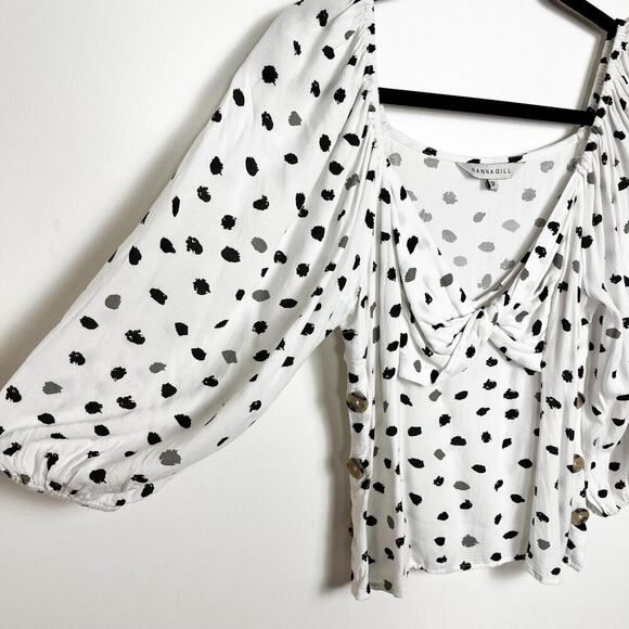 Anthropologie Ranna Gill Francois Blouse Black White Polka Dot Small Coquette - Picture 6 of 11